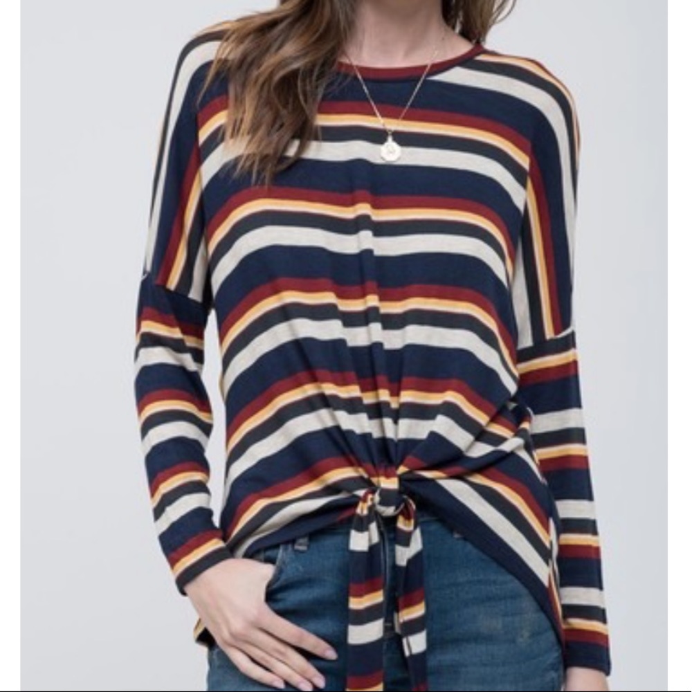 Blu Pepper Striped Tie Front Top